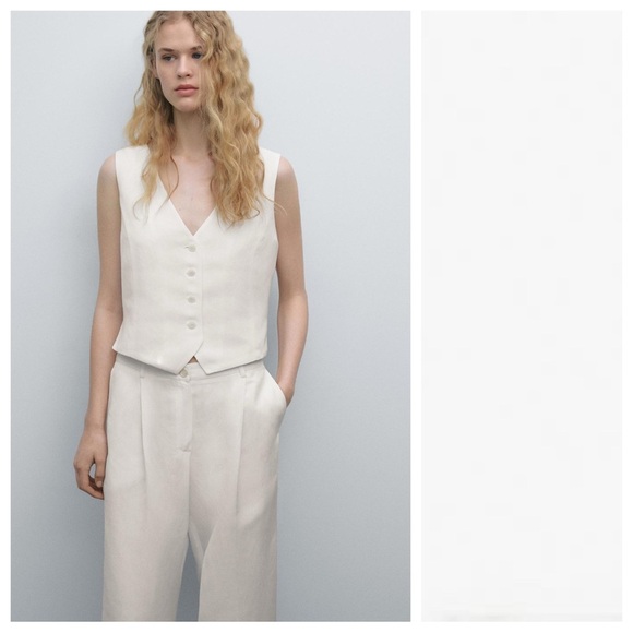 NWT. Massimo Dutti Cream Linen Blend Flowing Trousers with Buckle Detail Size 4. - Picture 2 of 12